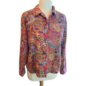 Coldwater Creek Colorful Paisley Jacket Womens Beaded Button Front Size Large​​